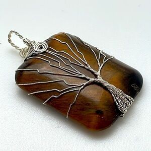 NEW tiger eye Square Tree of Life set in silver